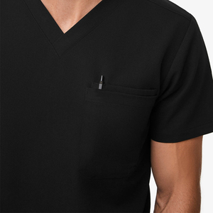 Hospital Men's <b>Scrub</b> <b>Tops</b> Cotton Polyester Spandex Stretchy Seamless Fusing Soft Comfortable Uniform Sets - Product Image 2