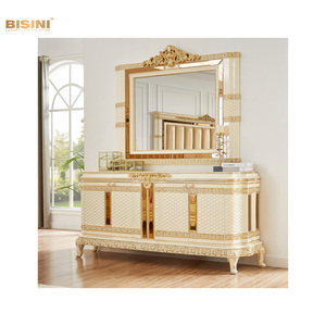 Bisini doré ivoire européen Antique en bois sculpté à la main ensemble de chambre à coucher rembourré <span class=keywords><strong>King</strong></span> Queen Size mariage en bois massif - Product Image 5