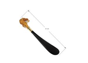 Elegante Calzador de Zapatos de Madera Negra de Lujo con Acabado Pulido de Metal Dorado en Forma de Cara de Caballo, Diseño Ergonómico de la India - Product Image 2