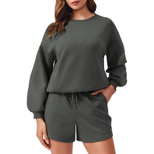 Set da donna di alta qualità 2 pezzi Shorts <span class=keywords><strong>felpa</strong></span> ad asciugatura rapida moda Casual <span class=keywords><strong>con</strong></span> Logo personalizzato ricamato Plus Size in tinta unita - Product Image 6