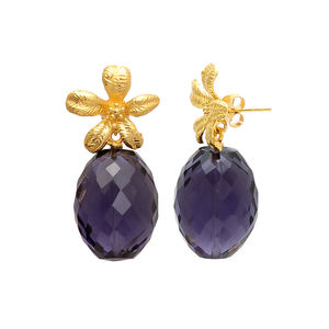 New Arrival Golden Stylish Round <b>Hoop</b> Design <b>Earrings</b> With Golden and Amethyst Hydra Gemstone <b>Earrings</b> by Gemstone - Product Image 2