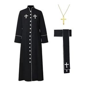 Achetez une robe liturgique noire avec bordure en dentelle, logo personnalisé, longueur légère, vêtement pour le clergé, pour les pères de l'église - Product Image 2