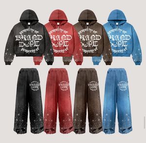 ชุดวอร์มผู้ชายมีฮู้ดพิมพ์ลายสีพื้นชุดวอร์มสำหรับฤดูหนาวแนวสตรีทวินเทจ - Product Image 1