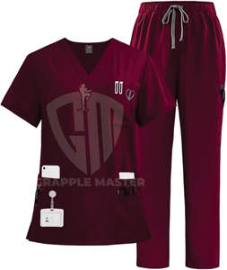 Top con cuello en V para mujer y pantalón con cordón, conjunto de uniforme médico con múltiples bolsillos hecho de Spandex - Product Image 1