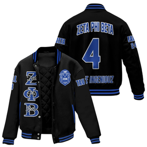 Zeta Phi Beta 1920 Sorority ZPB Blue <b>White</b> Varsity Letterman Jacket Greek Life Chenille Patch Founders Day Gear - Product Image 1