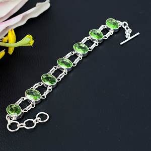 Améthyste verte Bracelet chaîne en argent sterling 925 Bracelet de pierres précieuses ovales Bracelet fait main pour tout le monde réglable 7-8 pouces - Product Image 3