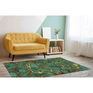 Tapis en marbre vert et or, Tapis en marbre doré, Tapis classique, Tapis en marbre, Tapis vert, Tapis à poils doux - Product Image 2