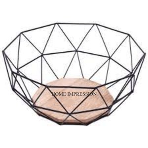 Superbe cadre en fil métallique de couleur noire avec base ronde en bois Organisation du stockage des fruits et du pain du fabricant indien - Product Image 5