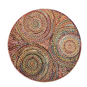 Tapis rond tressé multicolore fait à la main, tapis de sol en coton et jute écologique pour le salon, la chambre à coucher, la décoration intérieure - Product Image 2