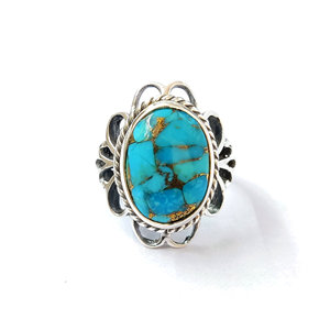 Blue Copper Turquoise Boho Statement <b>Ring</b> (5.0 Grams) Fine Jewelry Oval Cut Stone Rhodium Plating <b>Dainty</b> Style for Everyday Wear - Product Image 1