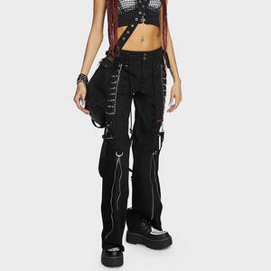 Pantalones Góticos con Múltiples Cadenas y Anillos en D, Estilo Emo, Detalles de Cremallera, Fabricación OEM ODM 2026, Gran Venta - Product Image 1