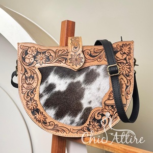 2025 New Hand Tooled Genuine Cowhide Leather Custom Loopy Snap Crossbody & Sling Leather with Dice & Boots Designer for Women's - Product Image 1