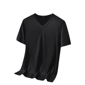 Camiseta de Manga Corta de Seda de Hielo para Hombre, Estilo Veraniego, Cuello en V, Color Negro Puro, Secado Rápido, Media Manga, para Jóvenes - Product Image 1