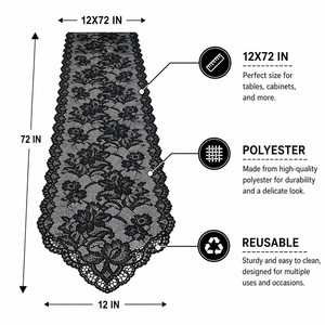 Halloween Table <b>Runner</b> <b>Black</b> Lace 72 Inch Pumpkin Ghost Table Decoration Spooky Party Supplies for Halloween Dinner - Product Image 5