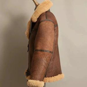 Blouson aviateur en cuir pour homme, col montant, logo frontal, vente en gros |   Veste aviateur en véritable peau de mouton shearling |   Veste de vol RAF chaude - Product Image 4