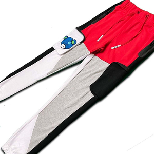 <b>Men</b> Winter Patchwork Tracksuit Multiple Pocket Red <b>Grey</b> Black White Panels <b>Hoodie</b> Bear Embroidery Matching Jogger Pants - Product Image 4