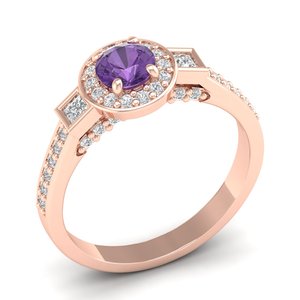 Bague halo en argent sterling 925 avec améthyste de 0,5 carat taille brillant rond REYES, certifiée GRA, bijoux fins en moissanite - Product Image 2