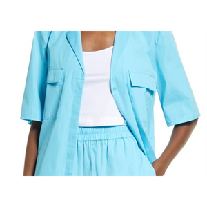 Camicia da Campo in Popeline di Cotone Blu Medio con Bottoni, Design Semplice ed Elementi di Moda - Product Image 2