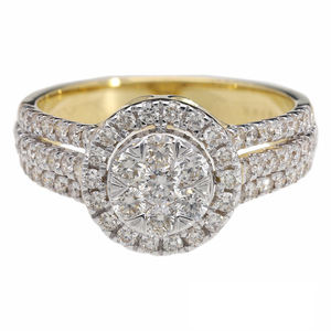 Anillo de oro amarillo de 14 quilates elegante para Aniversario de compromiso Anillo de racimo de diamantes Halo con diamantes naturales brillantes Pieza de declaración - Product Image 2