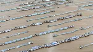 Tissu de dentelle de mariage personnalisé en cristal lourd bleu clair 2024, luxueux, entièrement orné de perles et de cristaux lourds - Product Image 5