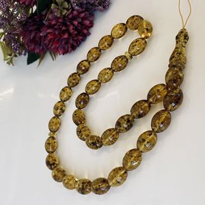 Misbaha en ambre vert de la Baltique, perles d'olivier naturelles avec des inclusions végétales - Product Image 4