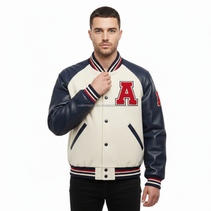 Custom <b>Varsity</b> <b>Jacket</b> Men Premium Wool with Cowhide Leather Sleeves Wholesale Letterman <b>Jacket</b> - Product Image 2