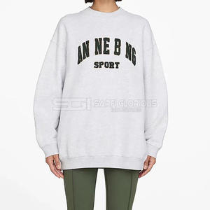 Custom Eco-Friendly Heavy Weight 380g Woven Winter <b>Crewneck</b> Sweatshirts for Women Solid & Embroidered Front - Product Image 1