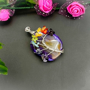 Wholesale Bulk Natural Agate Gemstone Pendants Silver Wire <b>Tree</b> Life <b>Crystal</b> Necklace Women's Healing Semi-Precious Stone Crafts - Product Image 5