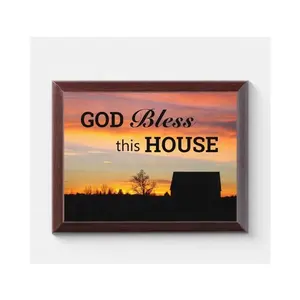 God Bless This House Photo Wood Plaque Housewarming Gift Inspirational Quotes Minimalist Wall Art Sign