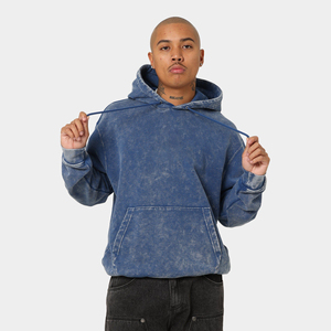 Sweat à capuche surdimensionné pour homme de haute qualité, lourd, uni, en molleton délavé à l'acide avec rivets, 100% coton pour l'hiver - Product Image 1