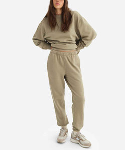 Conjunto de ropa de descanso informal para mujer, sudadera de gran tamaño y pantalones para correr, traje de dos piezas de lana de algodón lavado sólido - Product Image 3