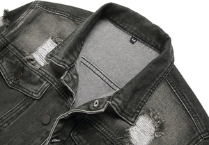 Veste en jean décontractée d'hiver pour homme, col montant, coupe-vent, haut de fitness, devant uni, nouveau tissu tendance, veste d'hiver - Product Image 5