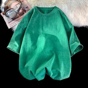 2025 Nueva camiseta de algodón orgánico informal de manga corta lavada de gran tamaño para hombre, camisetas de verano - Product Image 1