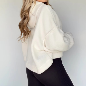 Sweat-shirt à capuche décontracté en coton surdimensionné, lourd, tricoté pour l'hiver, personnalisé par le fabricant, streetwear, OEM, pour femmes - Product Image 5