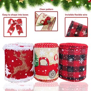 <span class=keywords><strong>Ruban</strong></span> de Noël personnalisé imprimé par le fabricant, <span class=keywords><strong>ruban</strong></span> de Noël en lin avec bordure métallique, <span class=keywords><strong>ruban</strong></span> de jute métallisé, fournisseur - Product Image 3