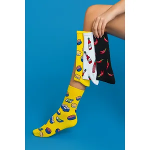 Paquete de 3 Pares de Calcetines Bordados con Diseño de Sushi y Pimientos, Transpirables, de Lujo, para Uso Diario, Talla Única para Niña, Desechables, Resistentes al Calor - Product Image 1