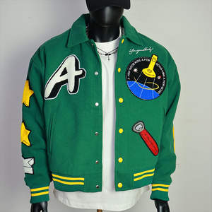 Chaqueta Universitaria de Invierno para Hombre de Alta Calidad, Estilo Letterman, Cuerpo de Lana, Mangas de Cuero, Chaqueta Bomber Universitaria de Cuero Genuino Personalizada - Product Image 5