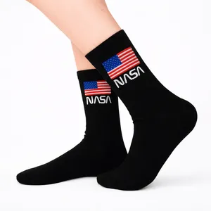 NASA Logo <b>Black</b> Tennis <b>Socks</b> 100% Cotton Comfortable Breathable Customizable Logo Athlete Sporty Style Free Size for Autumn - Product Image 2