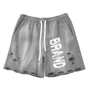Customized Men's Acid Wash <b>Short</b> <b>Jogger</b> Vintage Distressed French Terry Drawstring <b>Shorts</b> with Solid Pattern Casual Style - Product Image 5