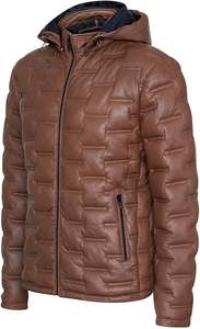 Blouson aviateur matelassé en cuir à capuche pour homme - Product Image 2