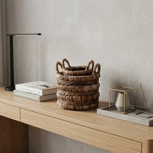 Ensemble de paniers de rangement en écorce de bananier naturelle, empilables, avec poignée en anneau arqué, pots cylindriques, pour décoration artistique de pièce et artisanat - Product Image 4