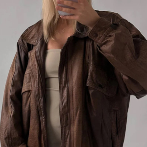 Mujeres hechas a mano de gran tamaño Bomber piel de cordero suave chaqueta de cuero real chaqueta de tamaño personalizado acabado desgastado chaquetas de mujer - Product Image 4