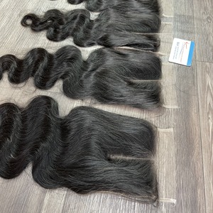 Cabello humano ondulado natural vietnamita Cierre de encaje doble dibujado Frontal con estilo de cabello brillante de encaje HD suizo transparente - Product Image 1
