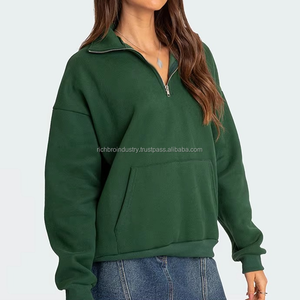 Sudadera Corta con Capucha y Media Cremallera para Mujer, de Algodón Grueso de 400 GSM, con Logotipo Personalizado y Emblema, al por Mayor - Product Image 3