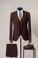 Costume Classique Respirant Homme Simple Boutonnage 80% Laine 20% Polyester Coupe Slim Col V Idéal Bureau ou Événements En Stock