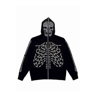 Vente en gros de vêtements personnalisés unisexes Sweatshirts à capuche grande taille pour hommes Sweatshirts à capuche zippés avec strass Design High Street Wear - Product Image 4