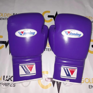 Guantes de Boxeo Profesionales Winning Auténticos y Nuevos con Cordones, Color Azul Marino/Plateado, con Logotipo Personalizado - Product Image 1