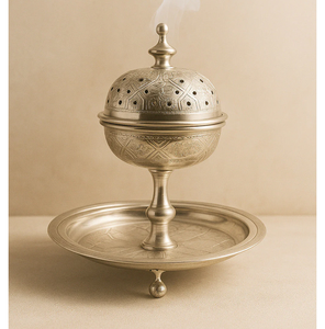 Quemador de incienso/Bakhoor de metal pulido de aluminio con mango de tapa de cúpula y base de pedestal para oraciones y Pooja - Product Image 2