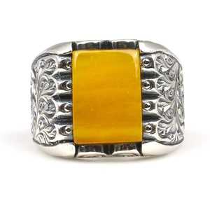 Bague pour homme en argent sterling 925 avec pierre rectangulaire en ambre compressé et sertissage clos, plaqué rhodium, pour usage quotidien - Product Image 4