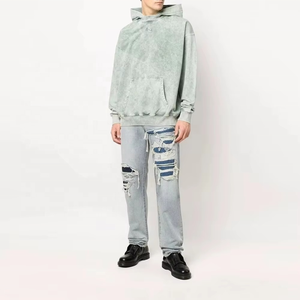 Logo personnalisé Streetwear 100% coton à capuche pull-over à capuche lourd surdimensionné avec poche kangourou hommes délavé à l'acide - Product Image 4